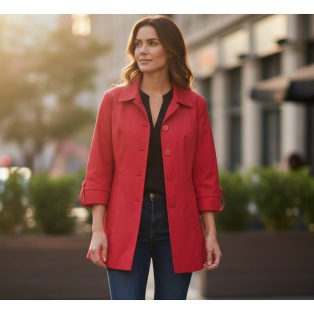 Merona Raincoat Trenchcoat Plus Sz 1X Red #14M